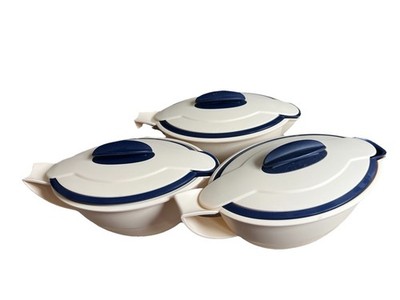 Tupperware 3x Thermo Duo Sauciere 550ml mit Löffel blau ostertisch