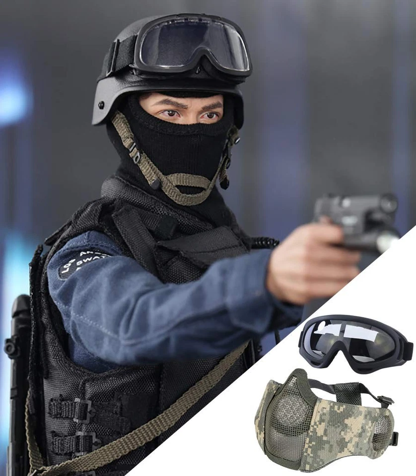 Airsoft Mask with Goggles, Foldable Half Face Airsoft Mesh Mask with Ear Prot... - Image 4 of 4