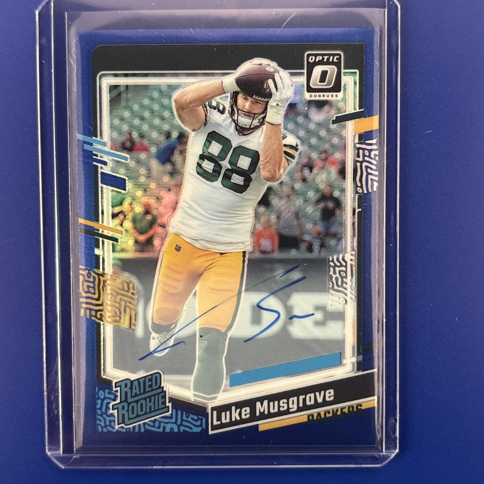 2023 Optic Luke Musgrave Rated Rookie Auto Blue Prizm /99 #241 Packers RC SP