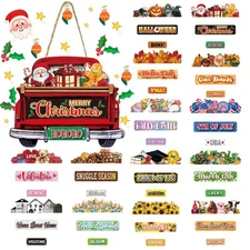 43 Pcs Interchangeable Christmas Welcome Sign for Front Door Farmhouse Truck ...