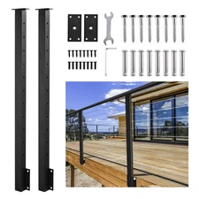 2 Pack Stainless Steel Side Mount Square Cable Railing Post 38"x2"x2 w/ Hardware