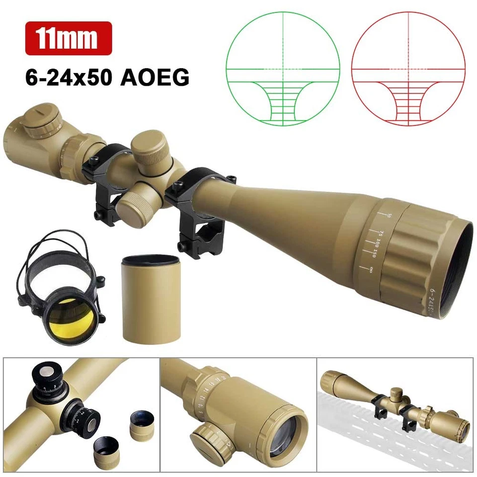 Hunting 6-24x50 Rifle Scope Red Green Dual Illuminator Sight Scope w/ Free Mount - Image 3 of 4