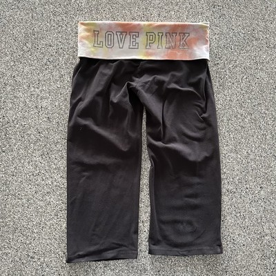Victoria's Secret PINK Folder Over Y2K Yoga Pants Capri Women s L Black Low Rise