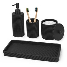 Black Bathroom Set 4 Pcs - Toothbrush Holder,Lotion Soap Dispenser,Qtip Holde...