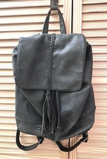 Charcoal Gray Backpack Purse Adjustable Straps Drawstring Closure Excellent Cond