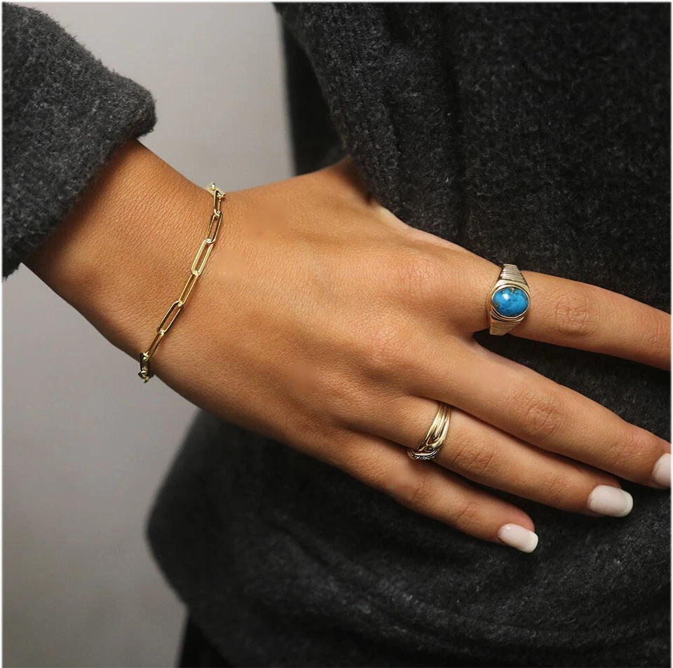 Brazalete de cadena con clip de oro italiano de plata de ley 925 maciza de 4 mm - 7" y 8" Foto 2 de 4