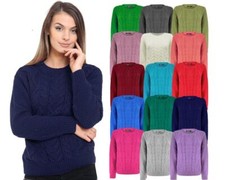 New Ladies Women Knitted Cable Knit Crew Neck Long Sleeve Jumper Sweater 