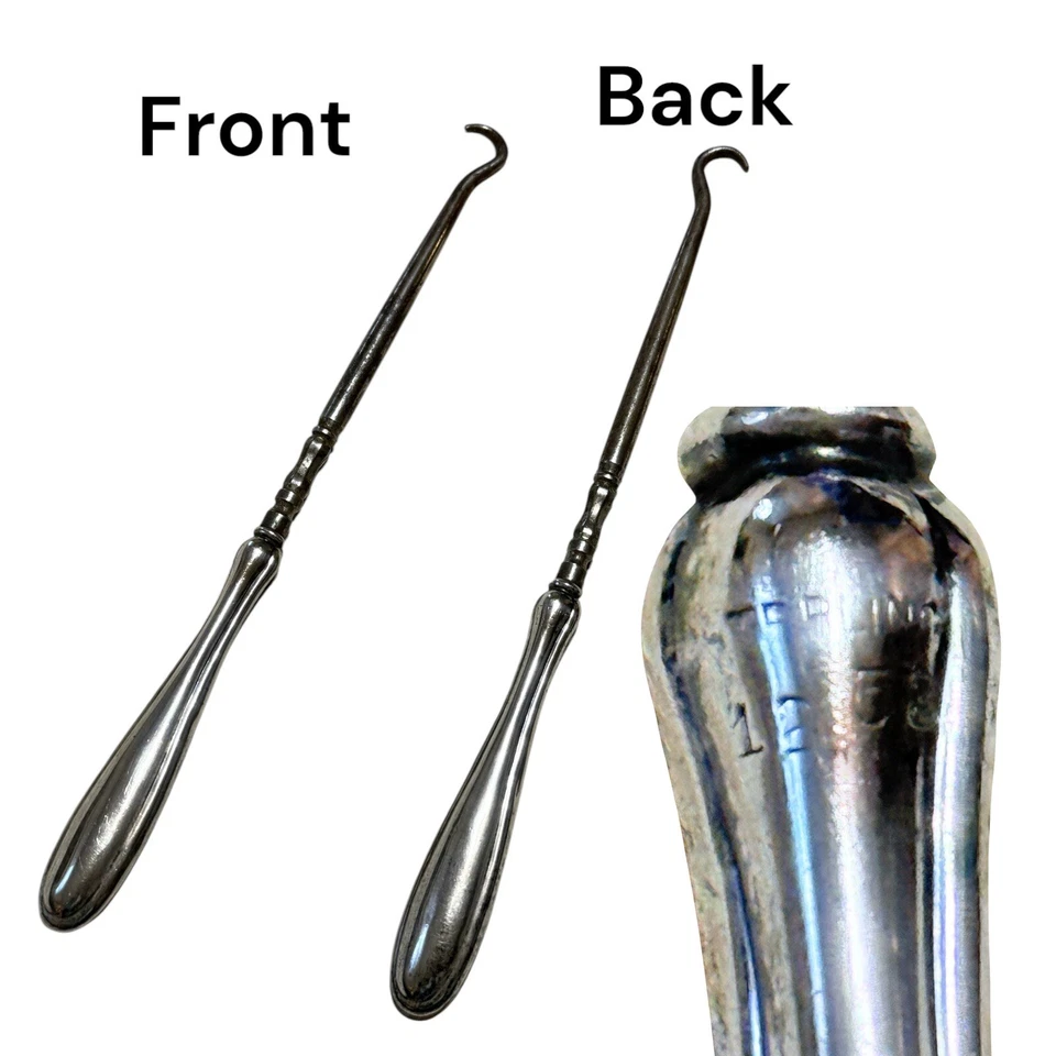 Ganchos de botón antiguos de plata esterlina para zapatos/guantes/prendas publicidad de metal Foto 3 de 4