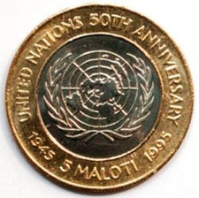 Lesotho 5 maloti 1995 50 years in UN (#2772)