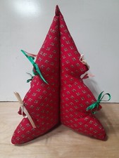 Vintage 3D Stuffed Fabric Hand Crafted Christmas Tree X Large 13.5” Ribbon Bows