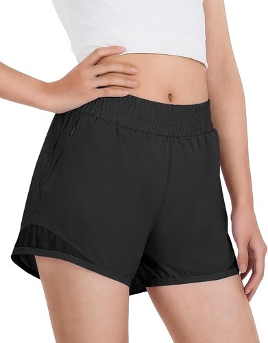Girls Athletic Shorts with Liner Quick Dry Running Soccer 11-12 Years, Black