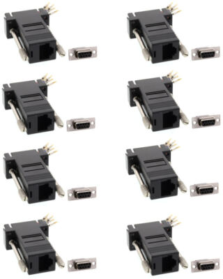 8x DB9 9-Pin RS232 Serial Port Female to RJ45 8P8C Network Modular Adapter Black