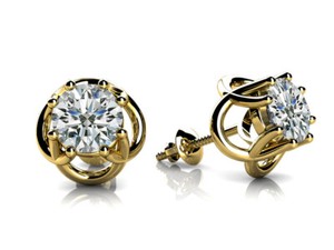 Authentic 0.5Ct Round Cut Simulated Diamond Petal Stud Earrings 14K Gold Plated 925 Silver