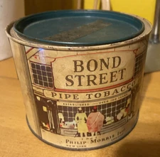 Vintage Pipe Tobacco Tin Can BOND STREET Pipe Advertising PHILIP MORRIS
