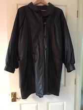 Ladies Black Leather Coat Italian By Franco Pugi Size 14 With Quilted Lining