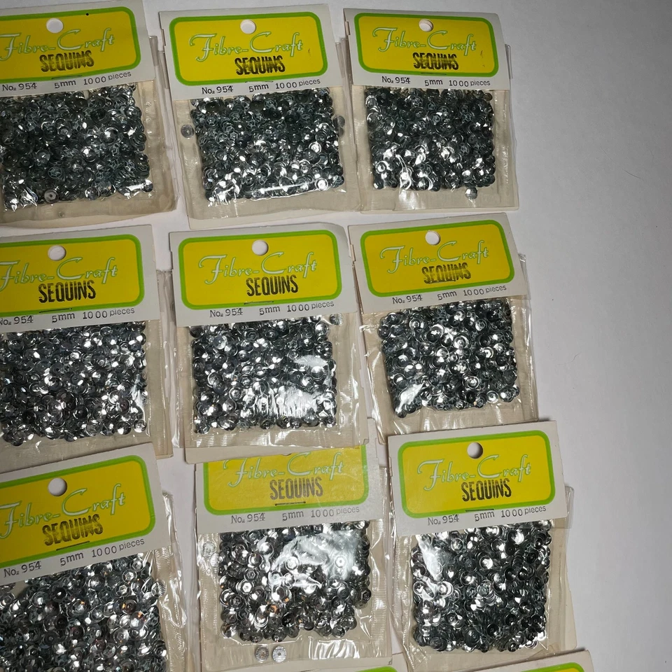 Vintage Sequins Lot of 24 Packages Silver 5mm Fibre-Craft 954 Sparkle Crafting Foto 3 de 4