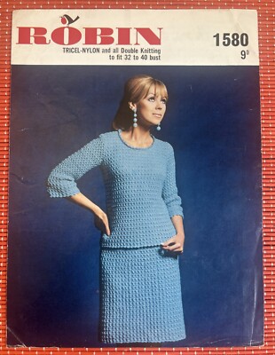 SUPERB WOMENS VTG 60’s DK KNITTING PATTERN PC SUIT JUMPER SKIRT 32”- 40”  R1580 UK