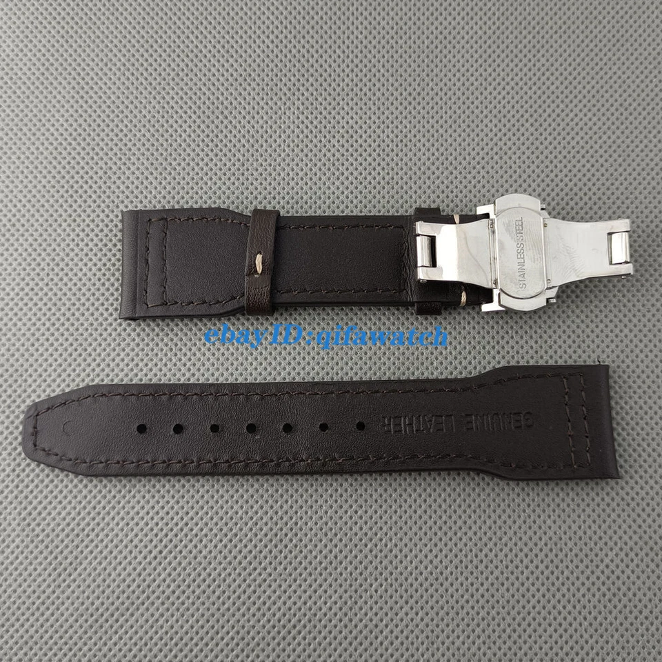 Correa de cuero genuino marrón 22 mm hebilla de acero inoxidable correas aptas para reloj Parnis Foto 3 de 4
