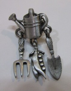 Vintage Jewelry Water Can Garden Tool Pewter Brooch 2" Pin