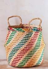 Rainbow Seagrass Basket Large Striped Pattern Handmade Natural Woven Storage