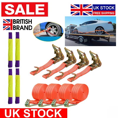STALWART 4x Wheel Ratchet Strap Recovery Transport Trailer Car Van Truck Vehicle Tie Down