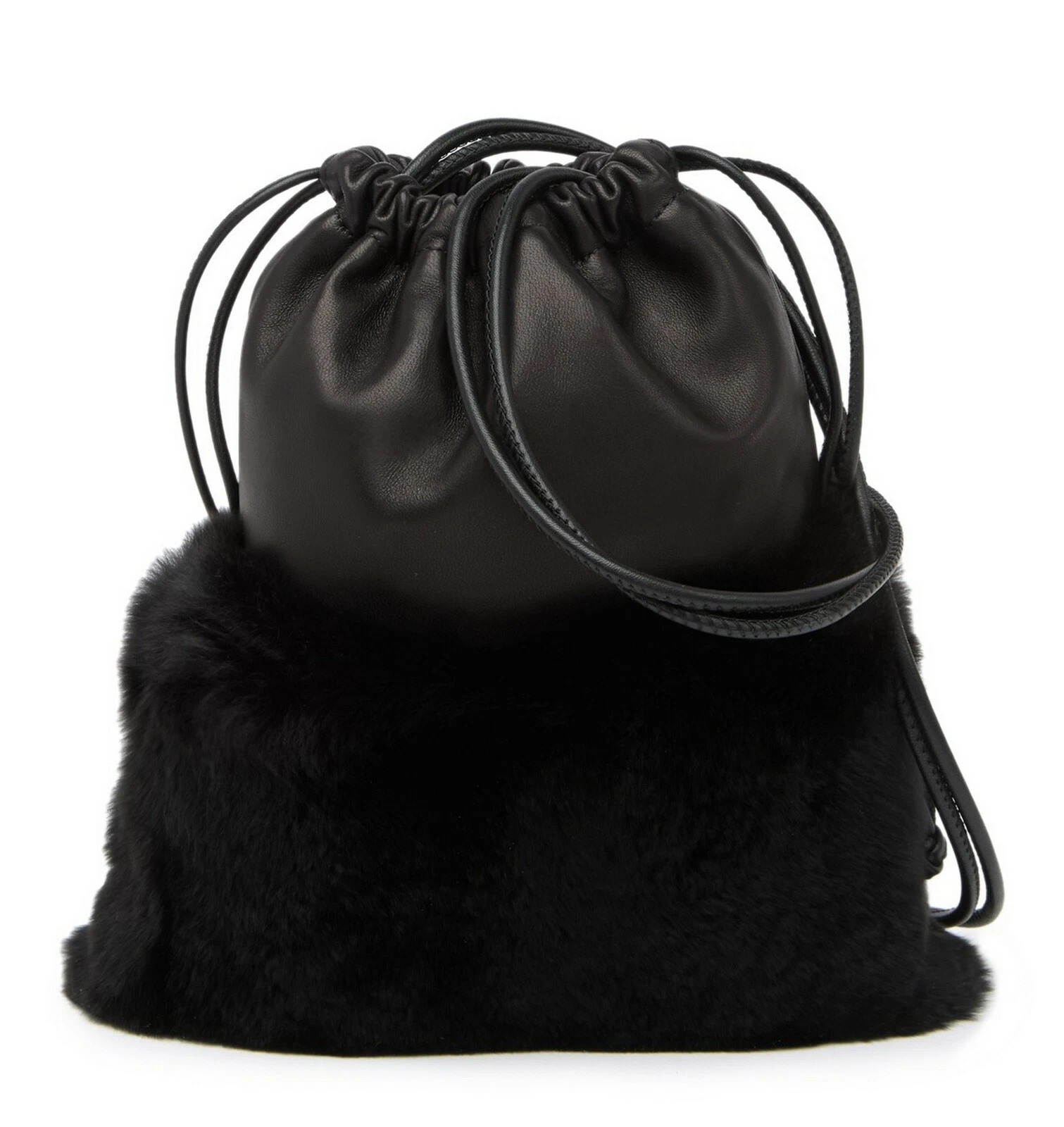 NUOVO Alexander Wang Borsa a tracolla in pelle di pelliccia di coniglio pochette nero $695