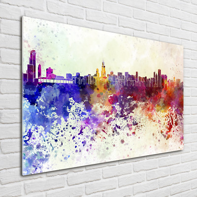 Glas-Bild Wandbilder Druck auf Glas 100x70 Sehenswürdigkeiten Buntes Chicago