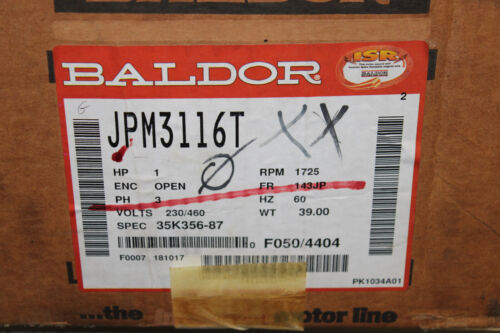 BALDOR 1 HP JPM3116T 1 1725 RPM OPEN FRAME 143JP ELECTRIC MOTOR 480V NEW - Picture 2 of 3