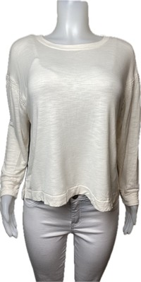 Loft Top M White Sand Blouse Long Sleeve Round Neck. NWT