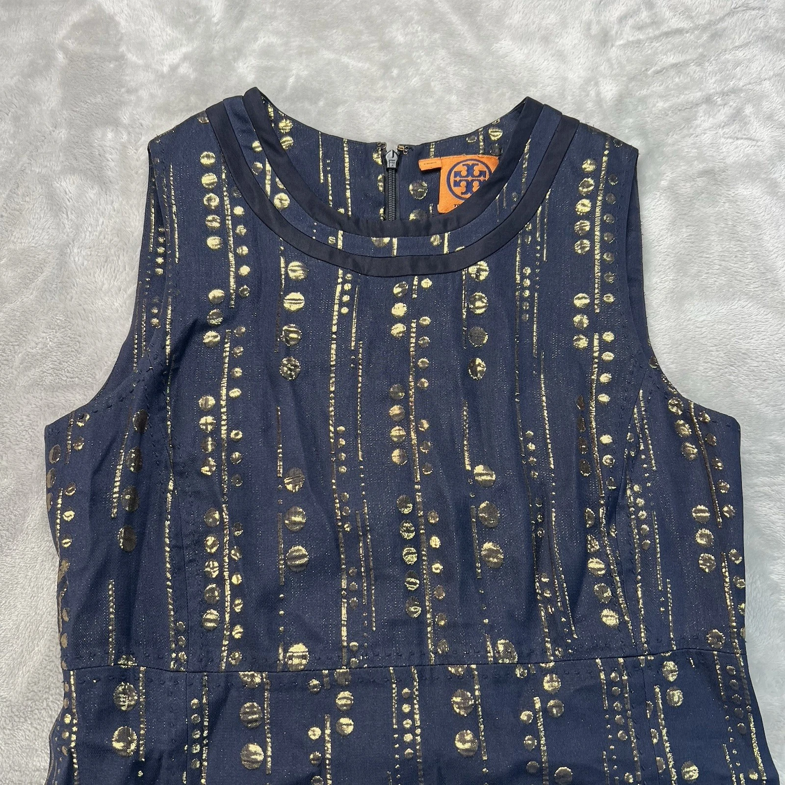 Abito donna Tory Burch taglia 6 blu navy oro senza maniche