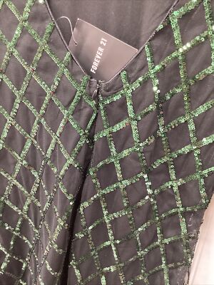 New Forever 21 Green Sequin Long Sleeve Mini Dress Black Medium Low Back *B  | eBay