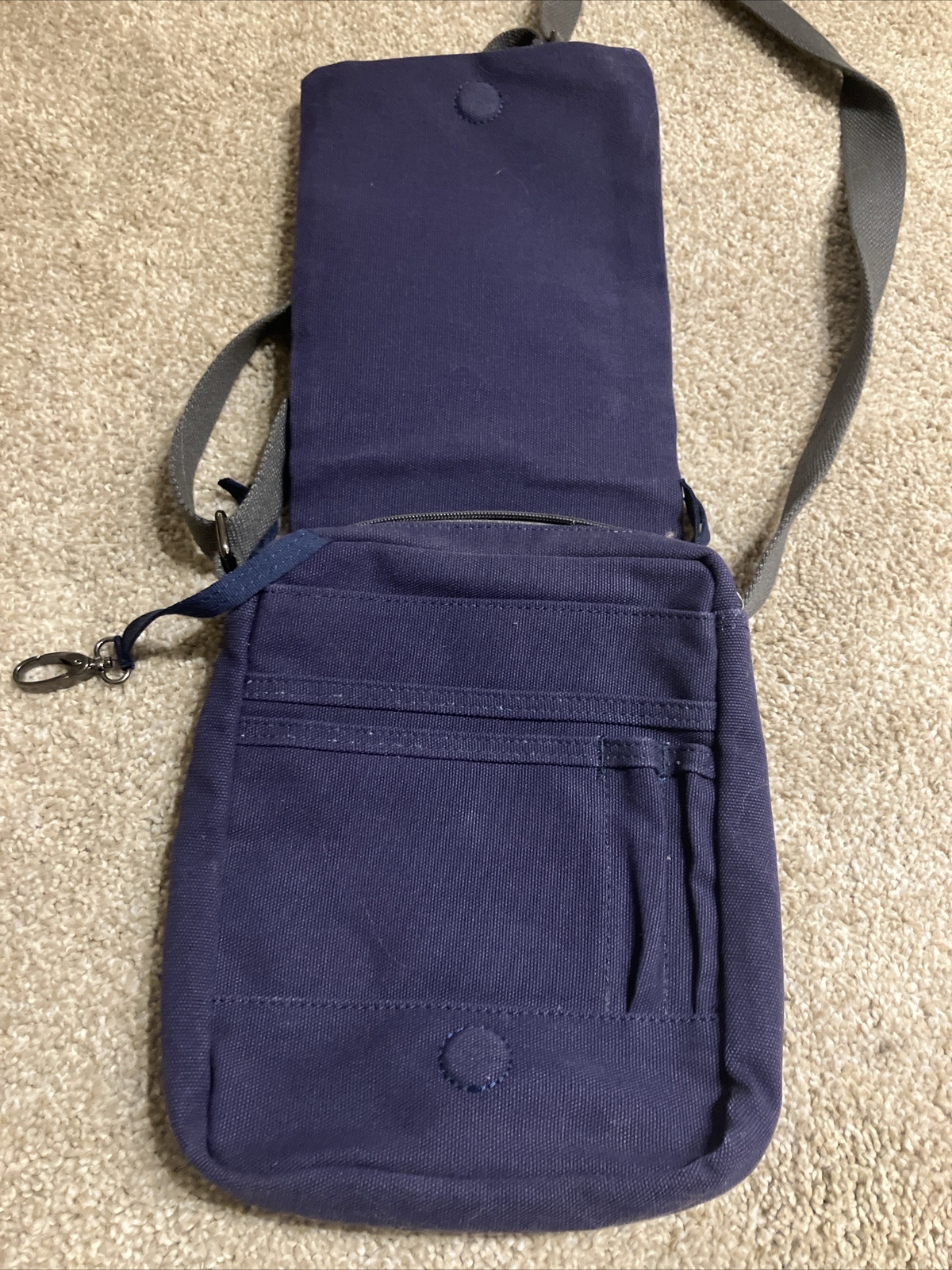 Duluth Trading Canvas Travel Top Zip Sling Bag Navy Blue eBay