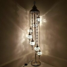 Handmade Turkish Moroccan Silver Floor Lamp 7 Glass Ball  Mosaic Light FREE BULB