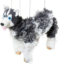 One Yarn Dark Gray  White Husky Dog Four Legged 12" String Marionette Puppet NP