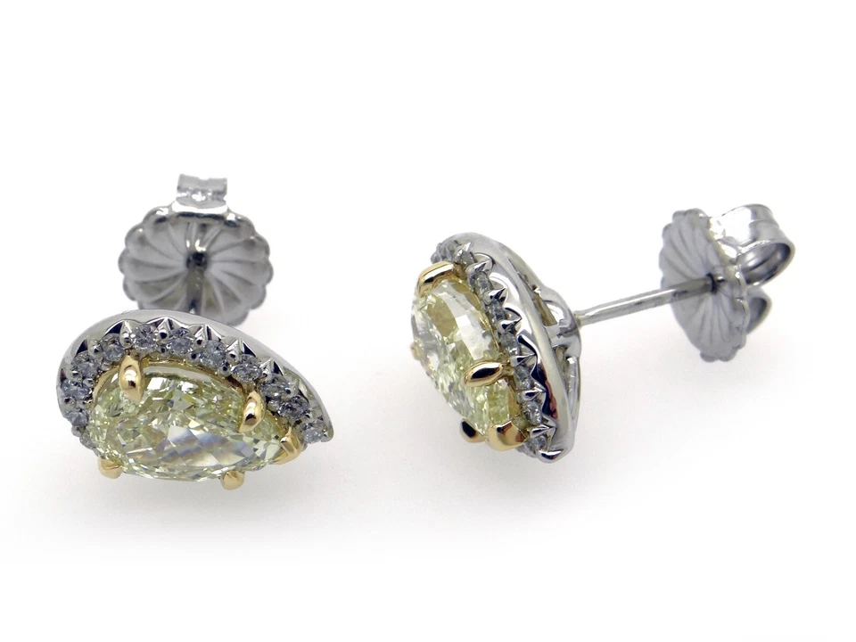GIA Platinum 18k Gold 2.63ct Fancy Yellow Pear Shape Diamond Halo Stud Earrings - Image 3 of 4