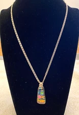 925 Sterling Silver Dichroic Glass Gem Slide Pendant Necklace, 17.65 Grams