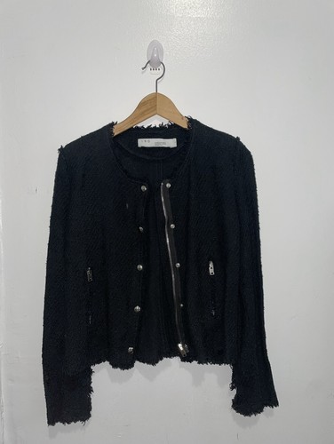 NWOT IRO Shavani Zipper and Button Front Boucle Jacket Black Blazer. Size 4 - Picture 6 of 8