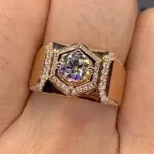 14K Yellow Gold Round Cut Natural Diamond DGLA Certified High Quality Men's Ring