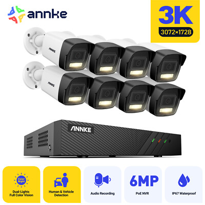 ANNKE 5MP Audio PoE 3K AI Color Night Security Camera System 6MP 8CH NVR Outdoor