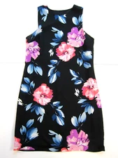 Love...Ady Black Blue Pink Floral Sleeveless Tunic Sheath Tank Dress Medium