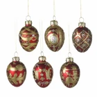 Set of 6 Red & Gold Glass Egg Christmas Tree Bauble Decorations 5cm