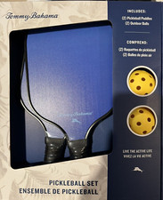 Brand New Tommy Bahama Pickleball Set 2 Wood Paddles 2 Game Balls
