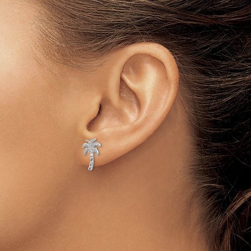 14k White Gold Palm Tree Stud Earrings 1.24g Perfect Gift for Her - Picture 3 of 6