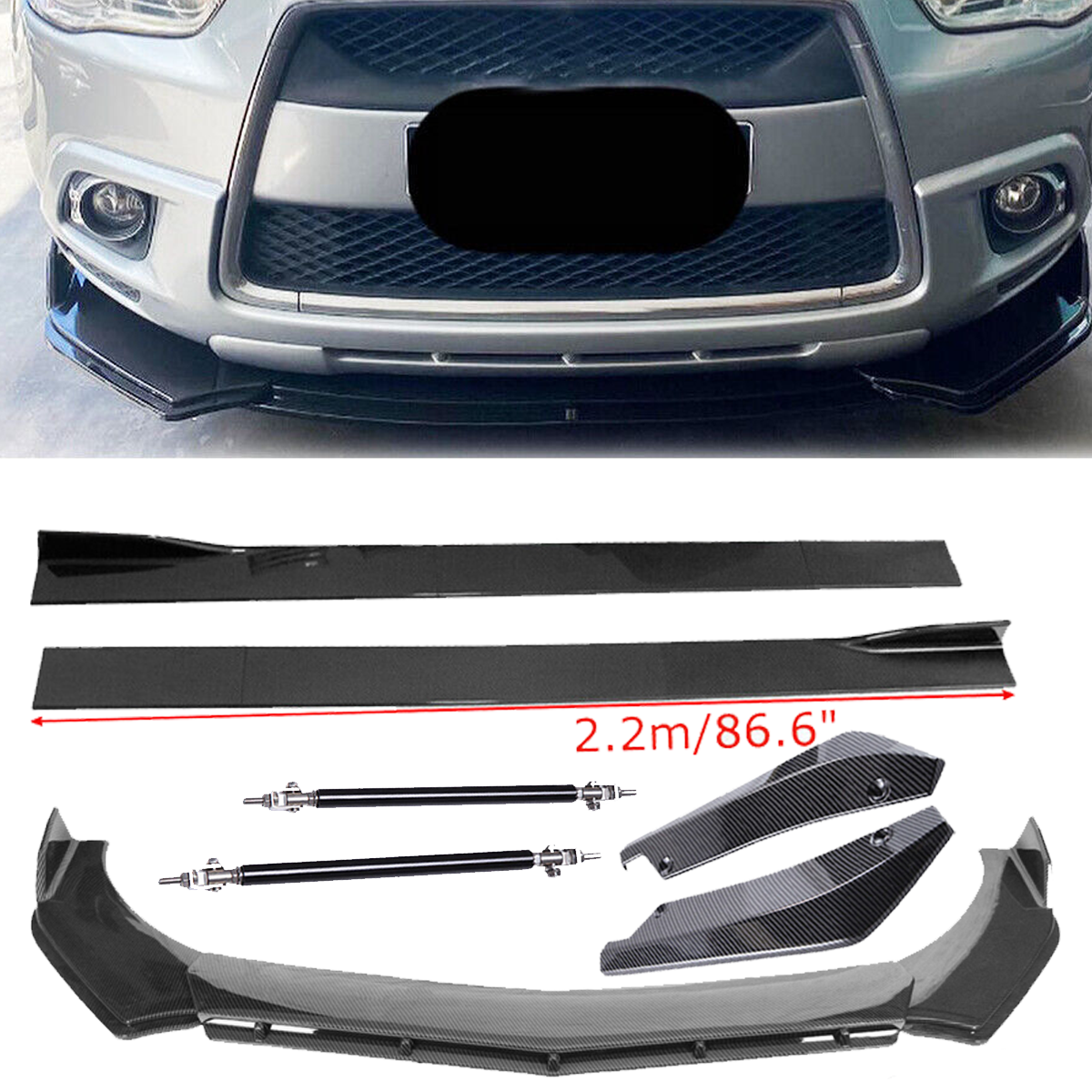 Carbon Fiber Front Bumper Lip Splitters Side Skirt Strut For Mitsubishi ASX