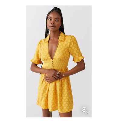 Urban Outfitters Graziana Yellow Printed Short Sleeve Mini Dress L | eBay