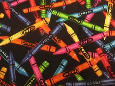 Cotton Crayons Crafts Art Supplies Kids Kindergarten Fabric Print BTY x44
