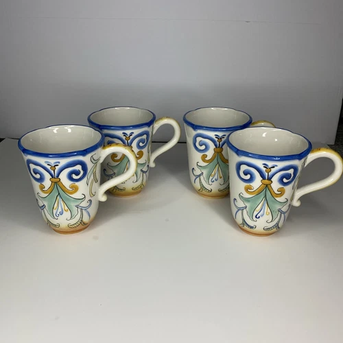 fitz and floyd ricamo  floral large coffee tea cup mug mugs set of 4