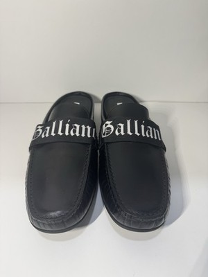 John Galliano Black Leather Logo Strap Slip-On Square Toe  display picture 1