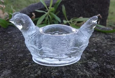 Clear Glass Chicken/Hen-on-Nest Open Salt Dip, Cellar, Dish!