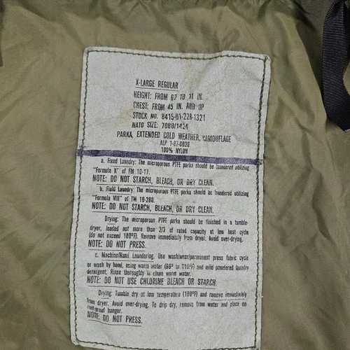 US Military Extended Cold Weather Parka Mens XL Hooded Camo Woodland Jacket image 2